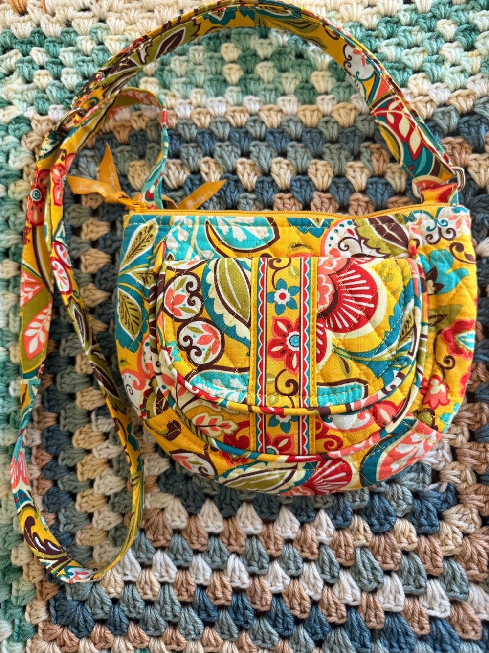 Vera Bradley Yellow and Teal Quilted Floral Crossbody